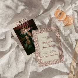 Reserve A Data Boho Borgonha Floral Botânico Foto Casamento