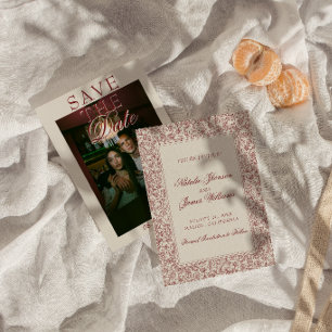 Reserve A Data Boho Borgonha Floral Botânico Foto Casamento