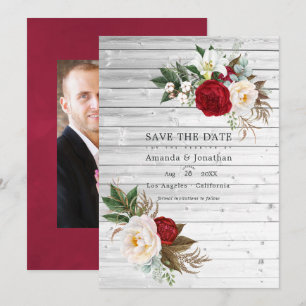 Reserve A Data Boho Borgonha - Floral Marsala Fotografia de Casam