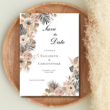 Boho Botânico Floral Flores Bege Rosa Casamento