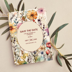 Reserve A Data Boho Botânico Watercolor Flores Selvagens Casament