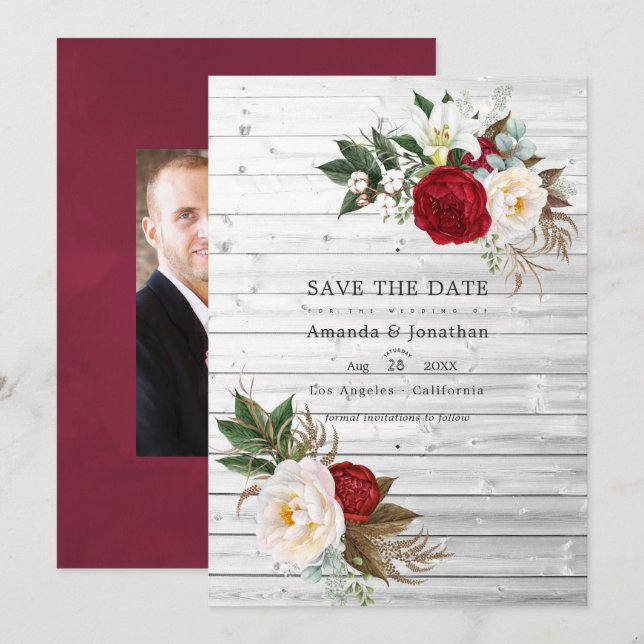 Reserve A Data Boho Burgundy - Casamento Floral Bohemian Marsala (Frente/Verso)
