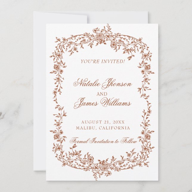 Reserve A Data Boho Burnt Orange Rust Floral Botanical Wedding (Verso)