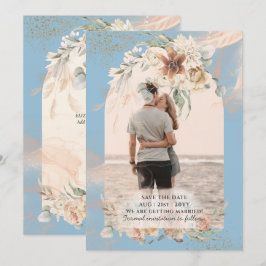 Reserve A Data BOHO Casamento com Grama de Pampas Azul Empoeirada