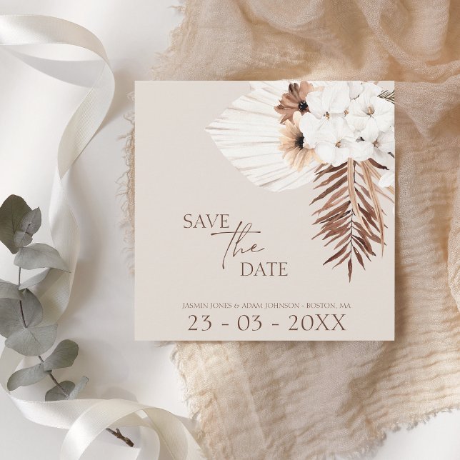 Reserve A Data Boho Champagne White Pampas Grass Casamento (Criador carregado)
