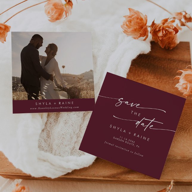 Reserve A Data Boho Chic Burgundy Red Square de Volta (Criador carregado)