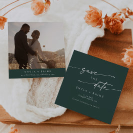 Reserve A Data Boho Chic Emerald Green Square Foto de volta