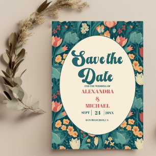 Reserve A Data Boho Chic Retro Casamento Floral Colorido
