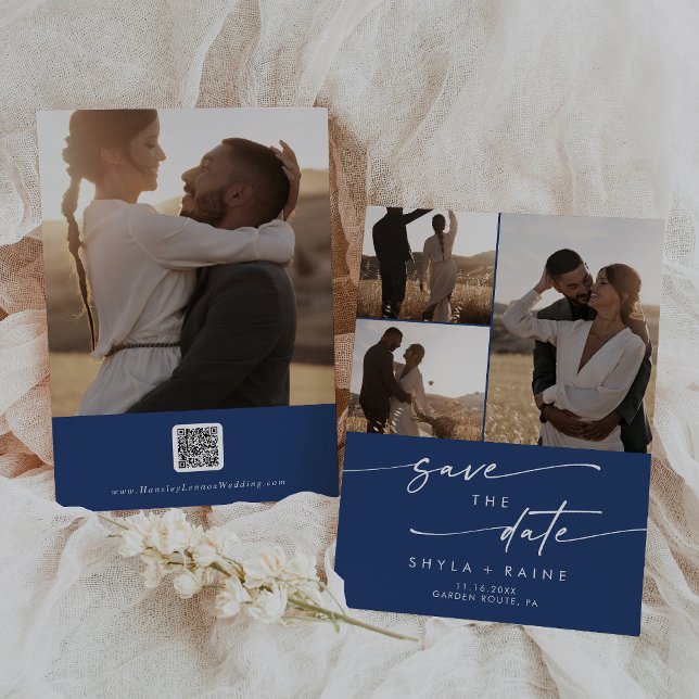 Reserve A Data Boho Chic Royal Blue Multi Photo Código QR (Criador carregado)