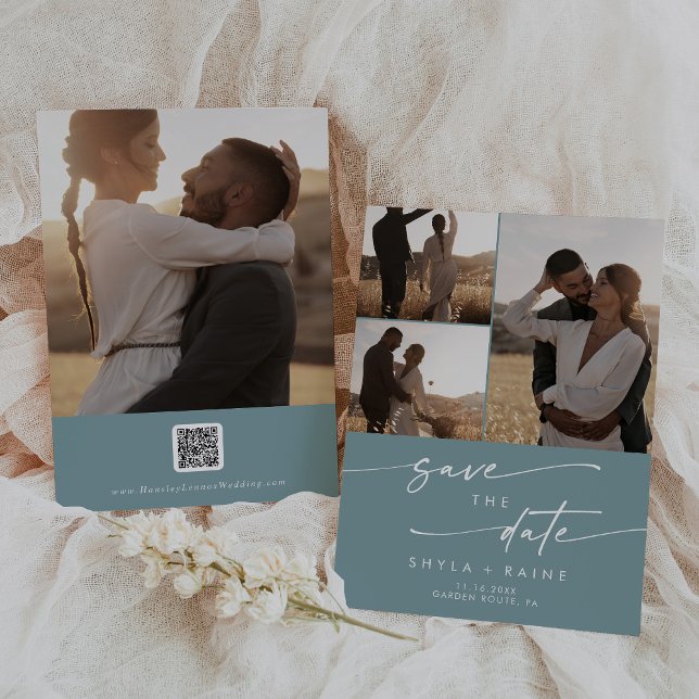 Reserve A Data Boho Chic Seafoam Teal Multi Photo QR Code (Criador carregado)