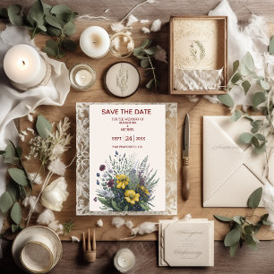 Reserve A Data Boho Colorful Watercolor Wildflower Wedding