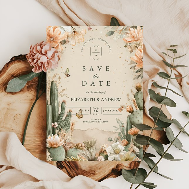 Reserve A Data Boho Desert Mountain Cactus Wedding (Criador carregado)