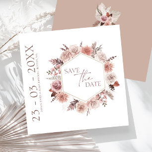 Reserve A Data Boho Dusty Flores Secas, Rosa, Casamento Frita