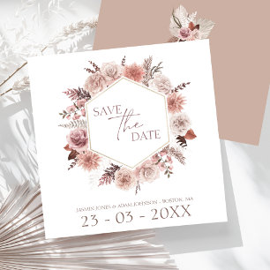 Reserve A Data Boho Dusty Flores Secas, Rosa, Casamento Frita