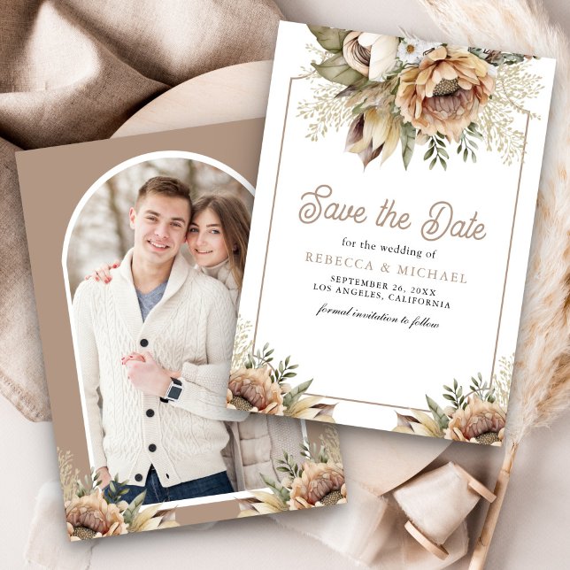 Reserve A Data Boho Earthy Floral Taupe Foto Casamento (Criador carregado)