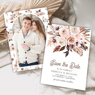 Reserve A Data Boho Earthy Ivory Floral Photo Wedding