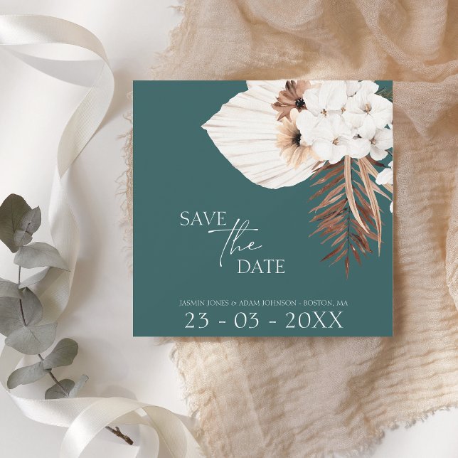 Reserve A Data Boho Emerald Green Pampas Grass Casamento (Criador carregado)