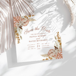 Reserve A Data Boho Floral Grama de Pampas Casamento Salve a Data