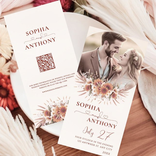 Reserve A Data Boho Floral QR Code Foto (Criador carregado)