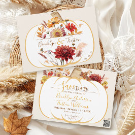 Reserve A Data Boho Floral White Pumpkin Casamento outono Ivory