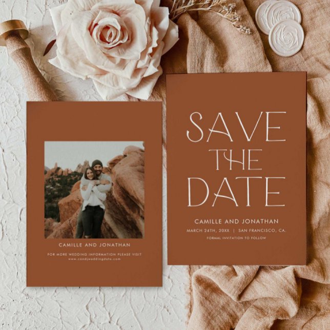 Reserve A Data Boho Foto Mínima Salvar a Data (Terracotta Boho Save the Date Photo Card)