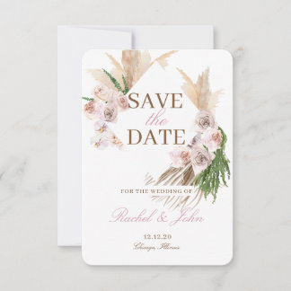 Reserve A Data Boho Grama das Pampas Rosa Floral Salve a data