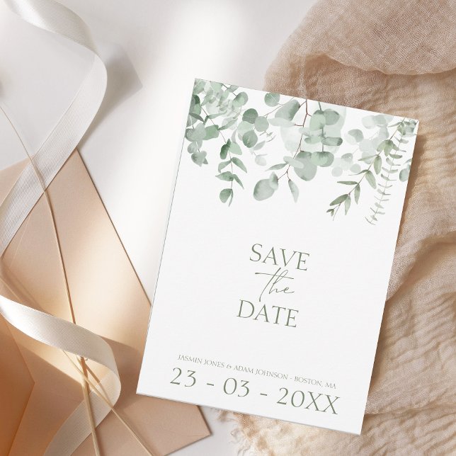 Reserve A Data Boho Greenery Eucalyptus Wedding Save the Date (Criador carregado)