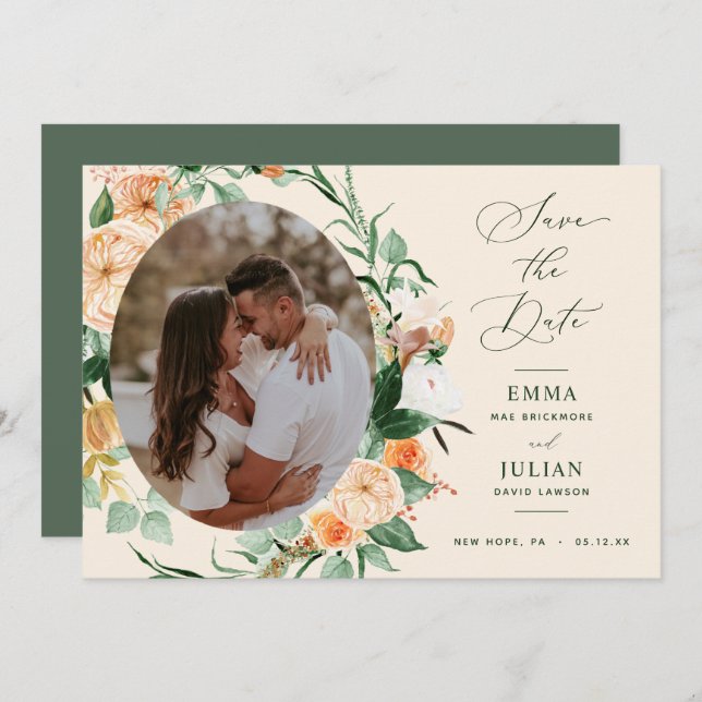 Reserve A Data Boho Greenery Peach Floral Neutro (Frente/Verso)