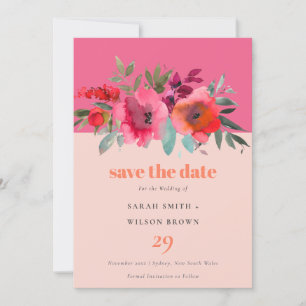 Reserve A Data Boho Hot Pink Orange Watercolor Casamento Floral