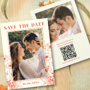 Reserve A Data Boho Laranja Arte Floral Linha 2 Código QR Foto