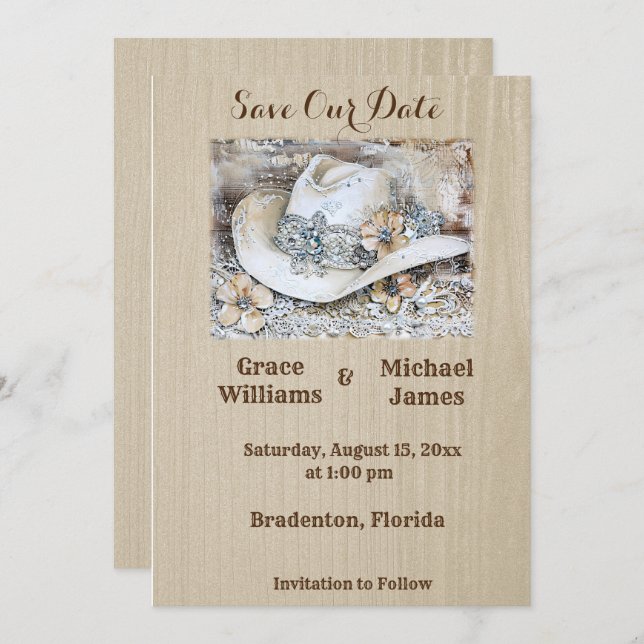 Reserve A Data Boho Ocidental Elegante (Frente/Verso)