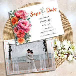 Reserve A Data Boho Orange e Pink Floral Iniciais de Foto Casamen
