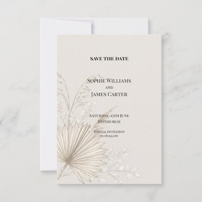 Reserve A Data Boho Palma Seca Casamento Salvar a Data (Frente)