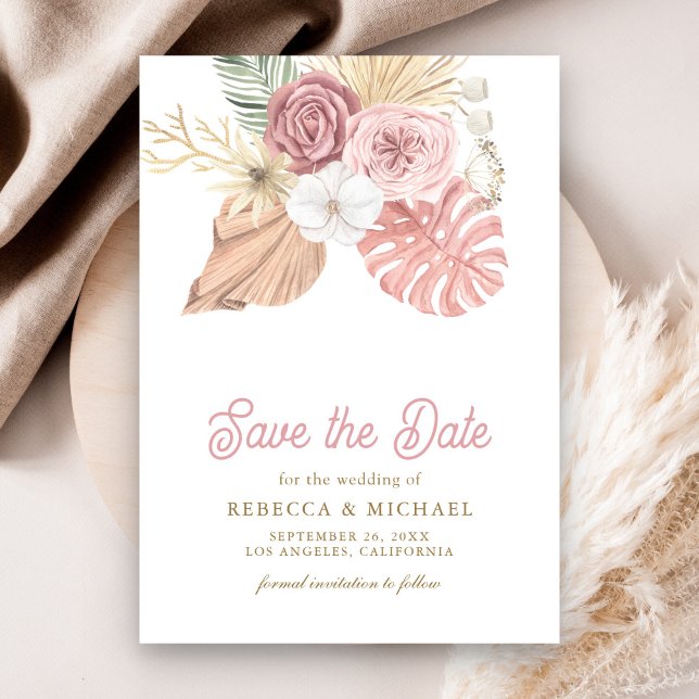 Reserve A Data Boho Palmeiras Rosas Rosa Empoeiradas Casamento (Criador carregado)