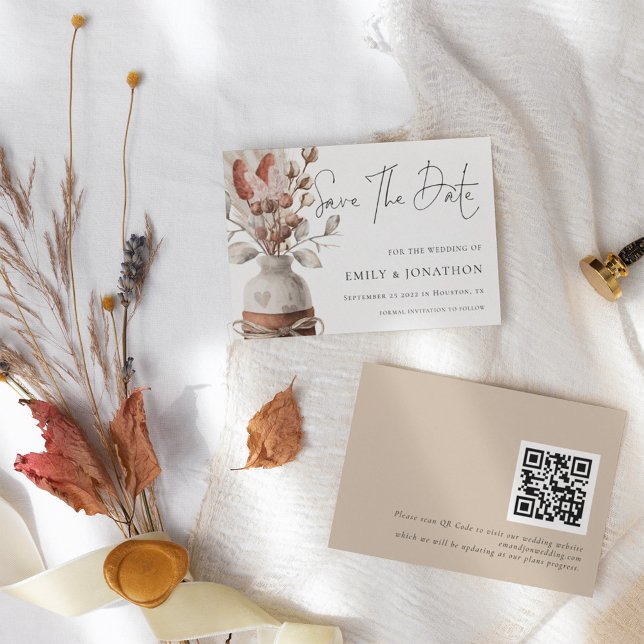 Reserve A Data Boho Pampas Grass Código QR Casamento (Criador carregado)