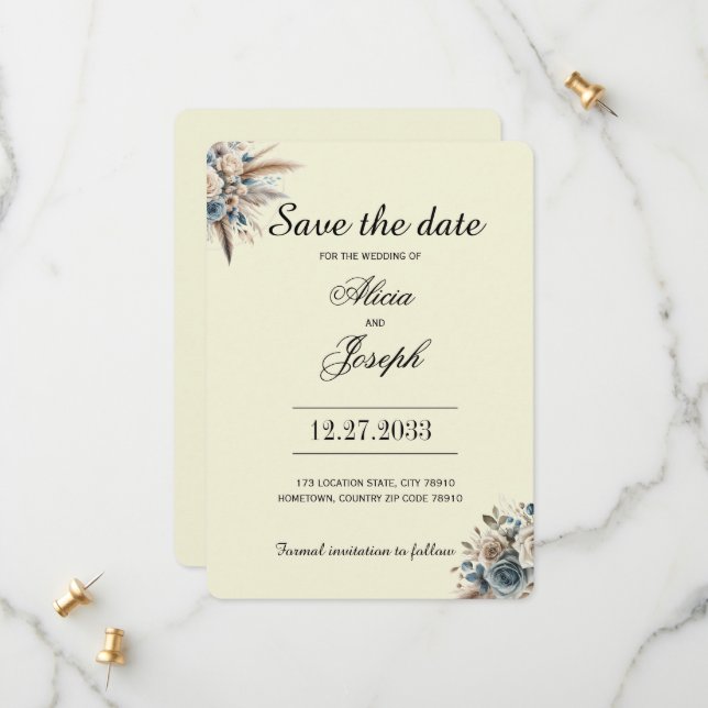 Reserve A Data Boho Pampas Grass Save the Date (Frente/Verso In Situ)