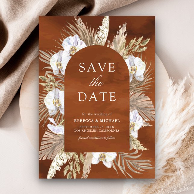 Reserve A Data Boho Pampas Orquídea Branca Terracota Casamento (Criador carregado)