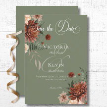 Boho Peach & Rust Floral Sage Casamento Verde