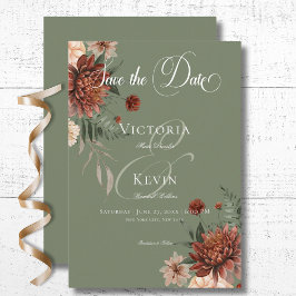 Reserve A Data Boho Peach & Rust Floral Sage Casamento Verde
