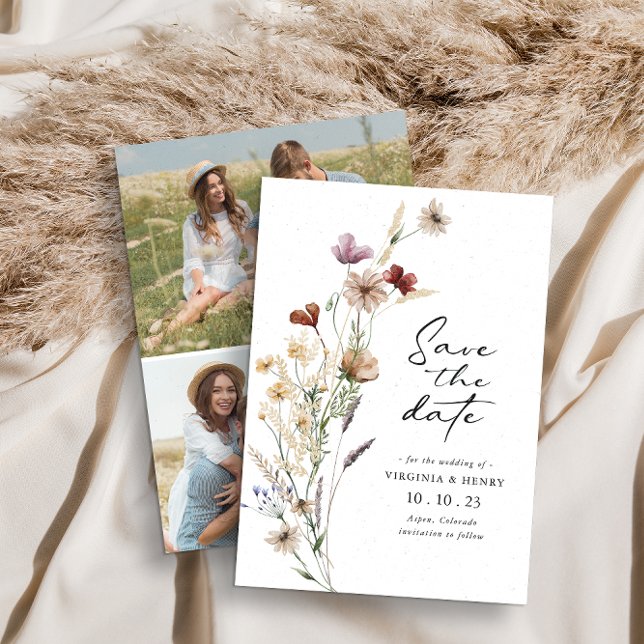 Reserve A Data Boho Photo Save The Date Flat Card (Criador carregado)