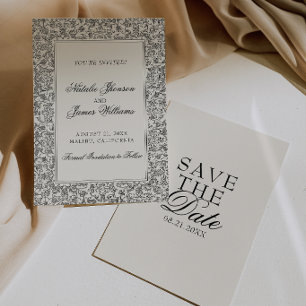 Reserve A Data Boho Preto Creme Floral Foto Botânica Casamento