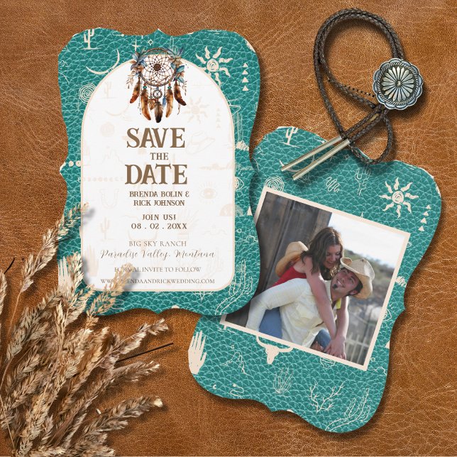 Reserve A Data Boho Ranch Wedding Turquoise Foto Salvar Data (Criador carregado)