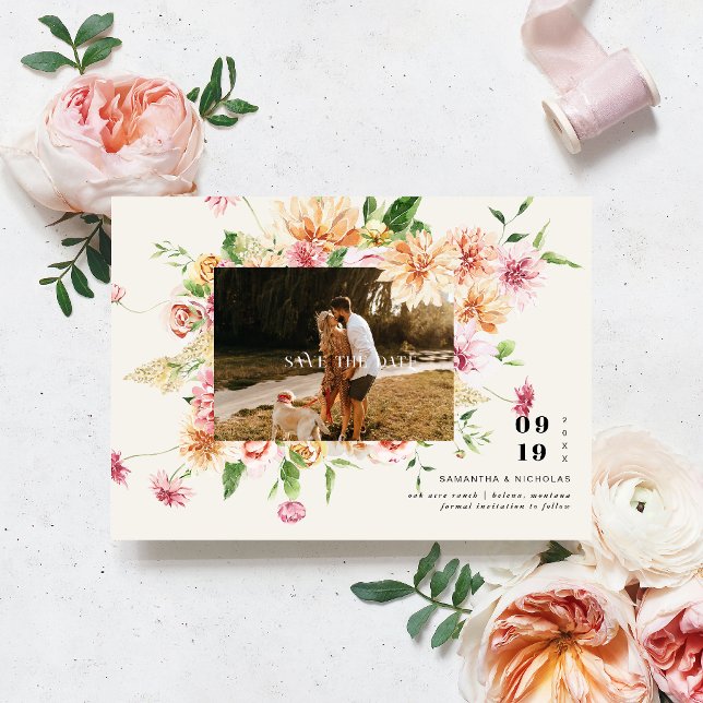 Reserve A Data Boho Romantic Floral Blooms Photo Save the Date (Criador carregado)