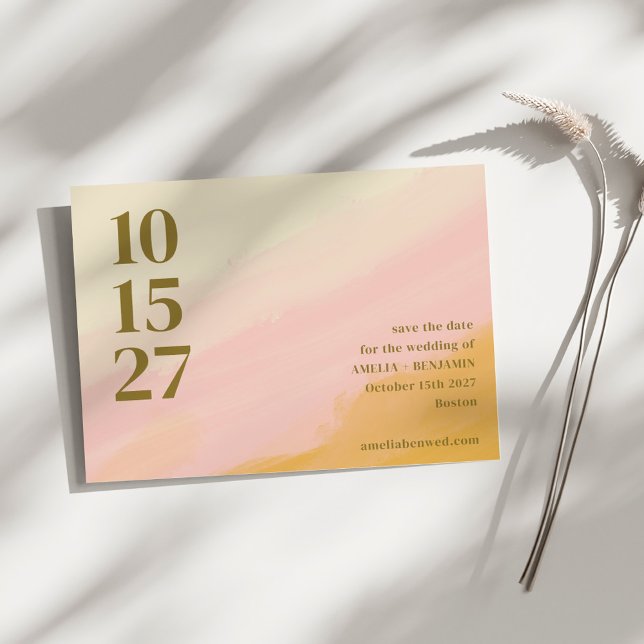 Reserve A Data Boho Rosa Amarelo Abstrato Aquarela Chic Casamento (Criador carregado)