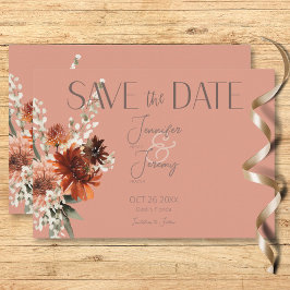 Reserve A Data Boho Rust & Neutral Fall Floral Peach Casamento de