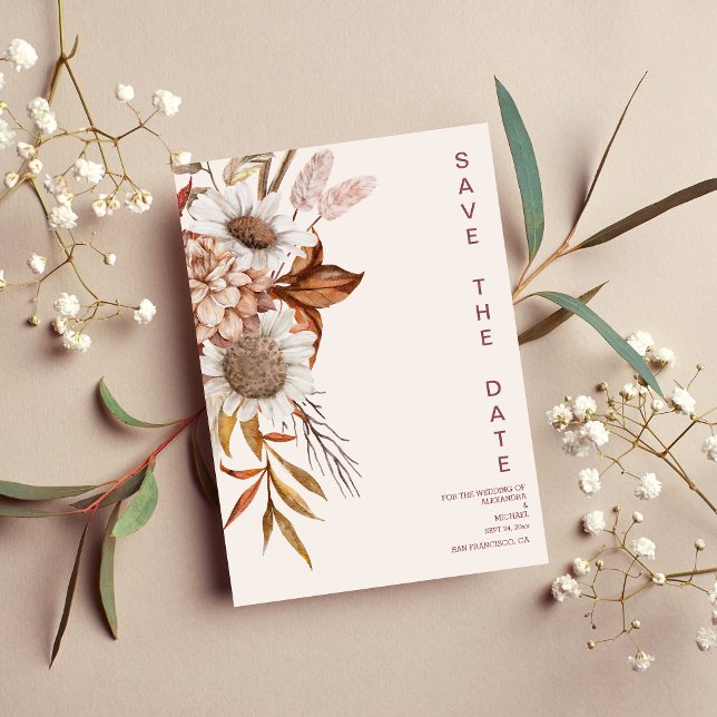 Reserve A Data Boho Rust Terracotta Dried Flowers Casamento Sav (Criador carregado)