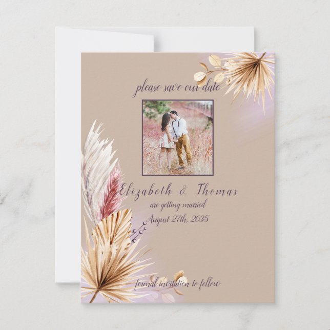 Reserve A Data Boho Rustic Summer Pampas Grass Casamento (Frente)