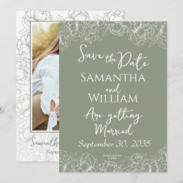 Reserve A Data Boho Sage Green Floral Modern Photo Wedding
