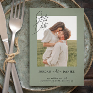 Reserve A Data Boho Sage Green Photo Save The Date Card (Imagem V