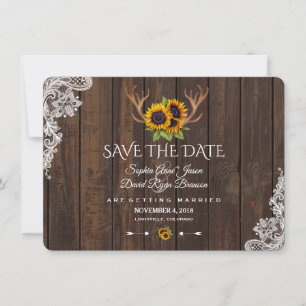 Reserve A Data Boho Sunflower Antlers Wood Casamento Salvar Data